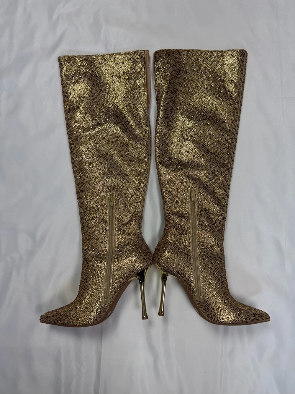 I.N.C. Saveria Gold Metallic Knee-High Pointed Toe Stiletto Boots